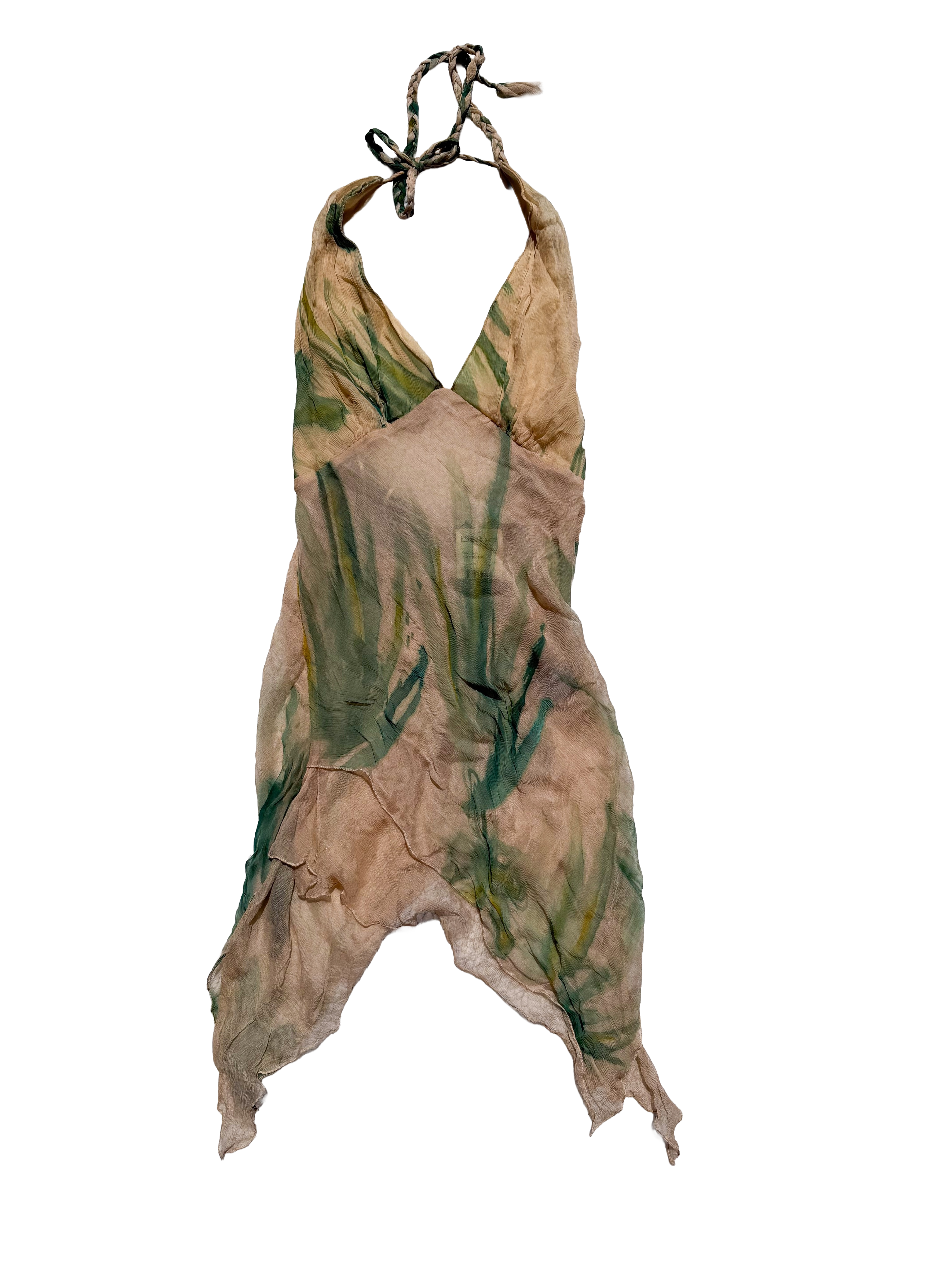 🖤BEBE טופ קולר קשירה גב פתוח בגווני בז-ירוק