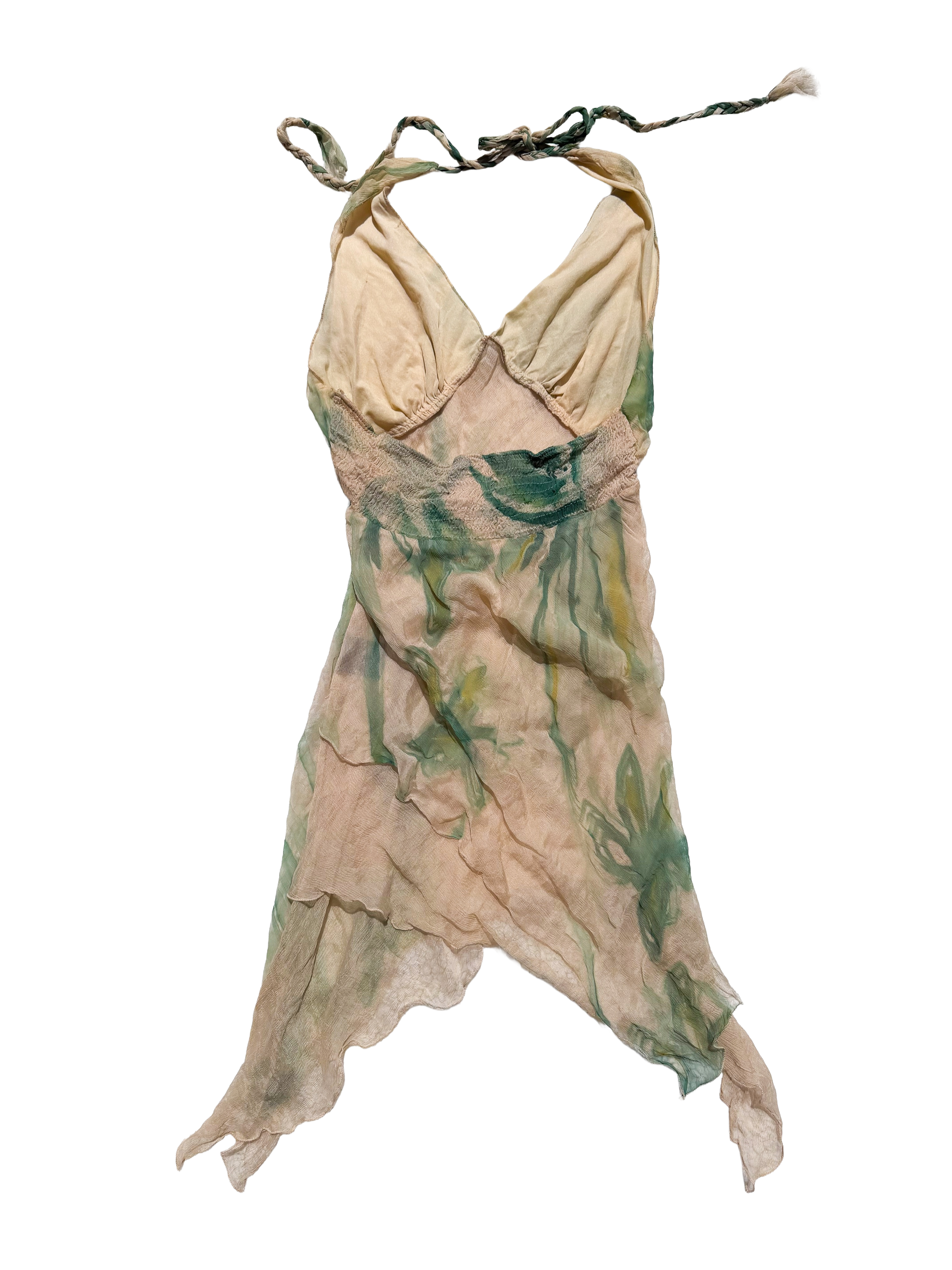 🖤BEBE טופ קולר קשירה גב פתוח בגווני בז-ירוק