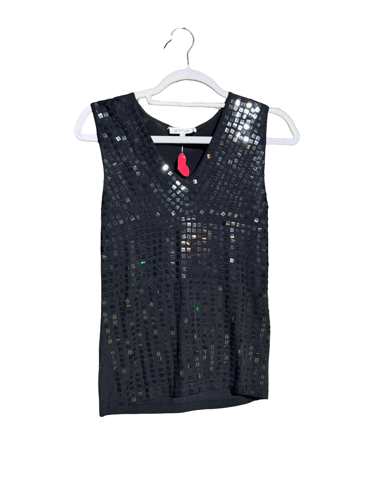 Black Sequin V-Neck Top