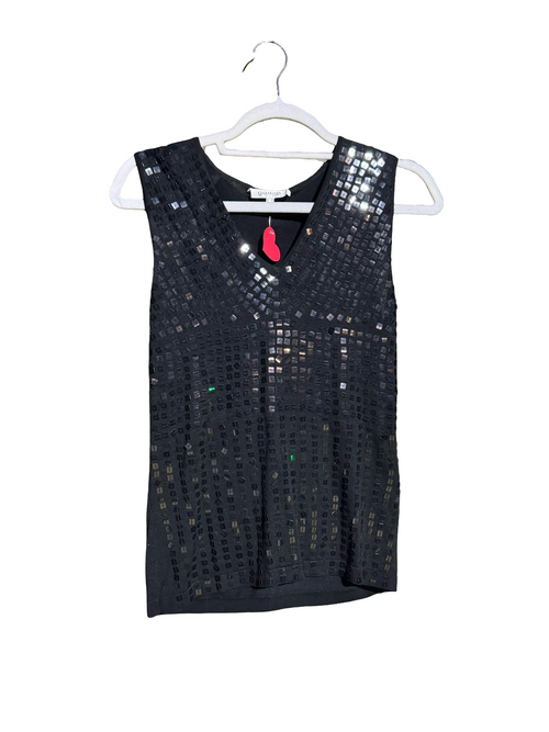Black Sequin V-Neck Top