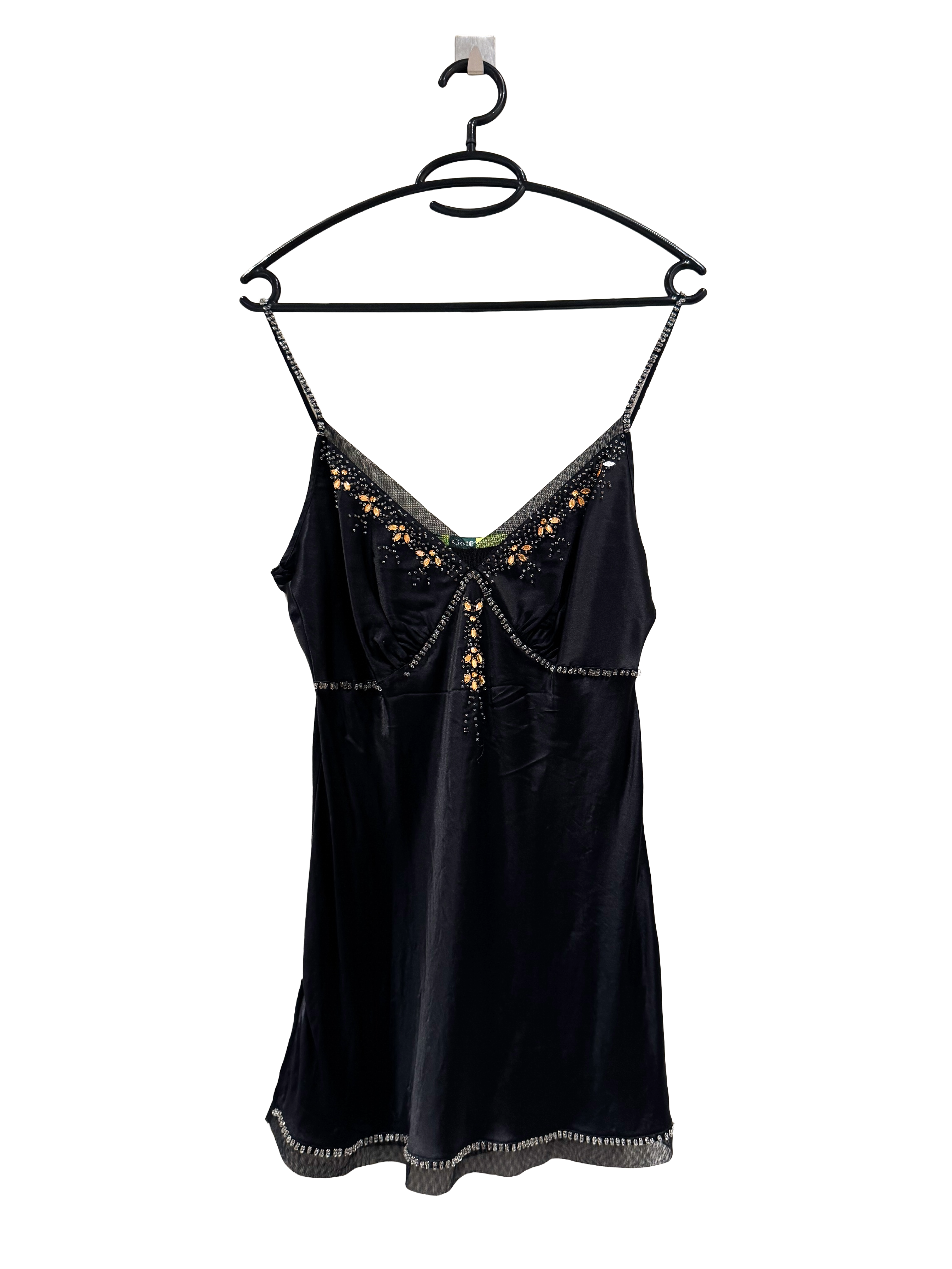 גופיית סאטן שחורה עם חרוזים כתומים